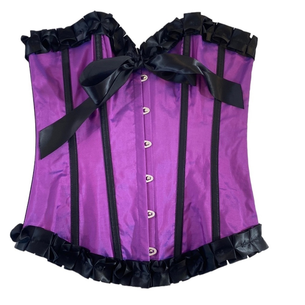 Adore Me Bustier Corset Top Women Size Small Purple Black Strapless Ruffle Boned